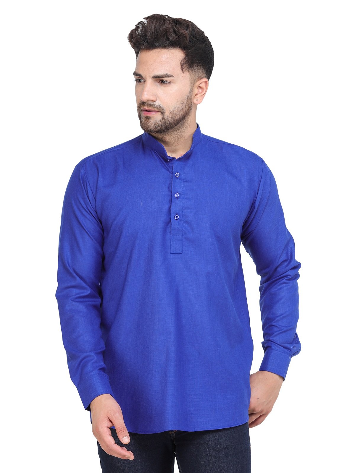Men's Royal Blue Casual Cotton Blend Short kurta for men