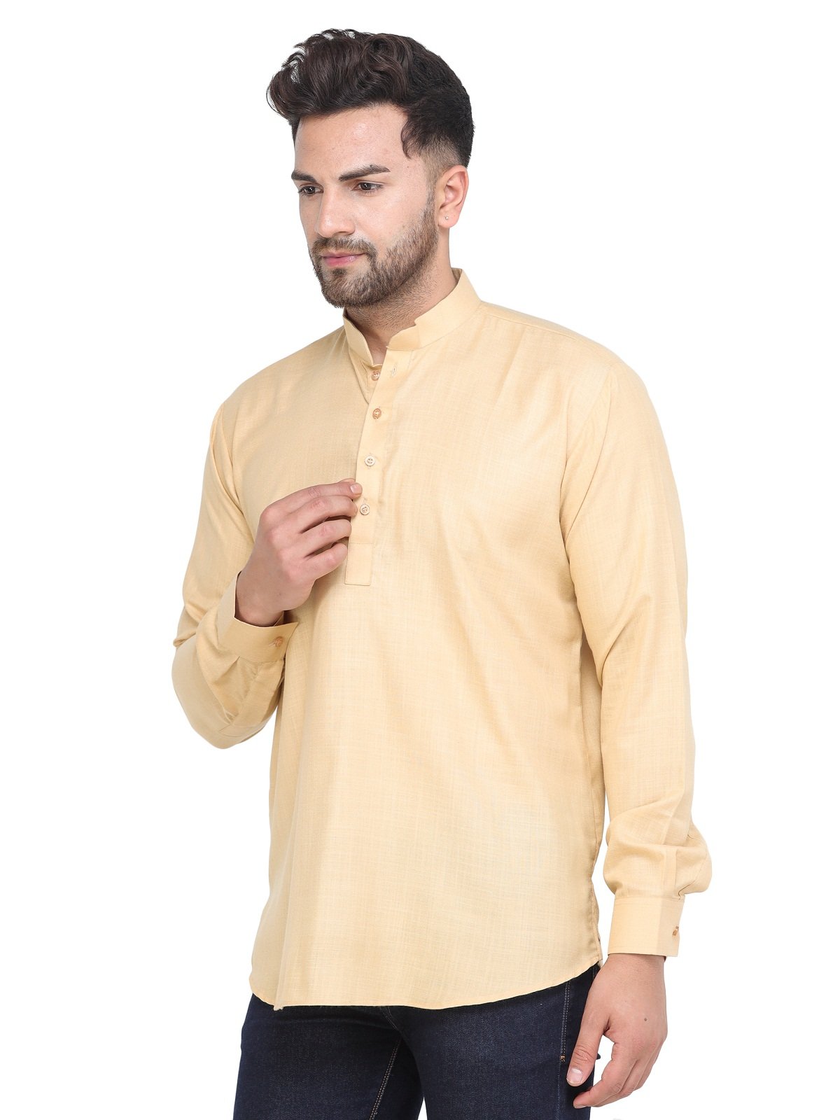 Men's Gold Casual Cotton Blend Short kurta for men