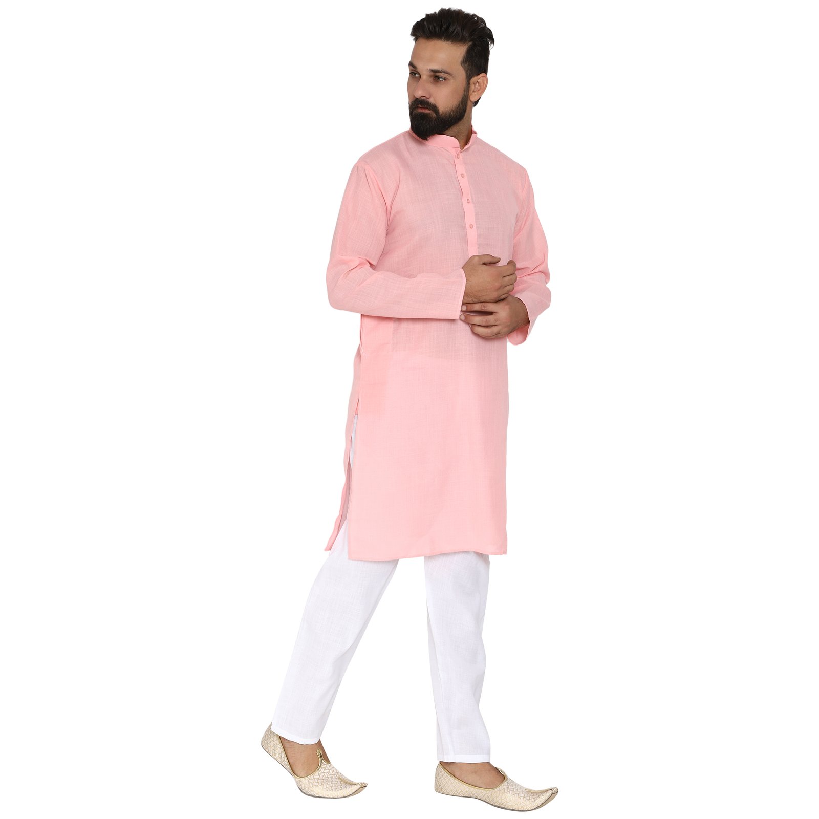 Mag Men's Cotton Pink Kurta White Pajama Set For Men